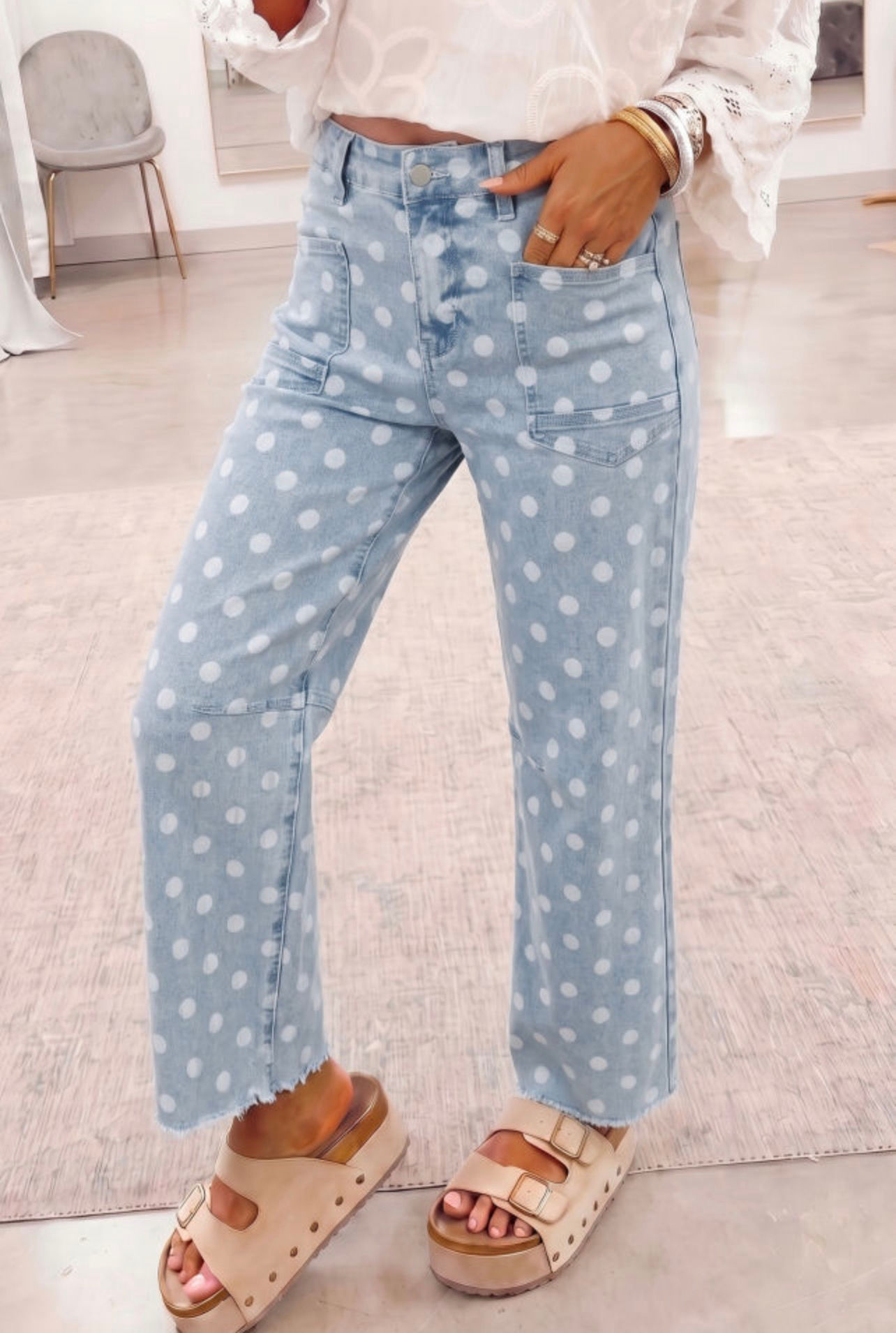Sky Blue Polka Dot Slim Fit Jeans