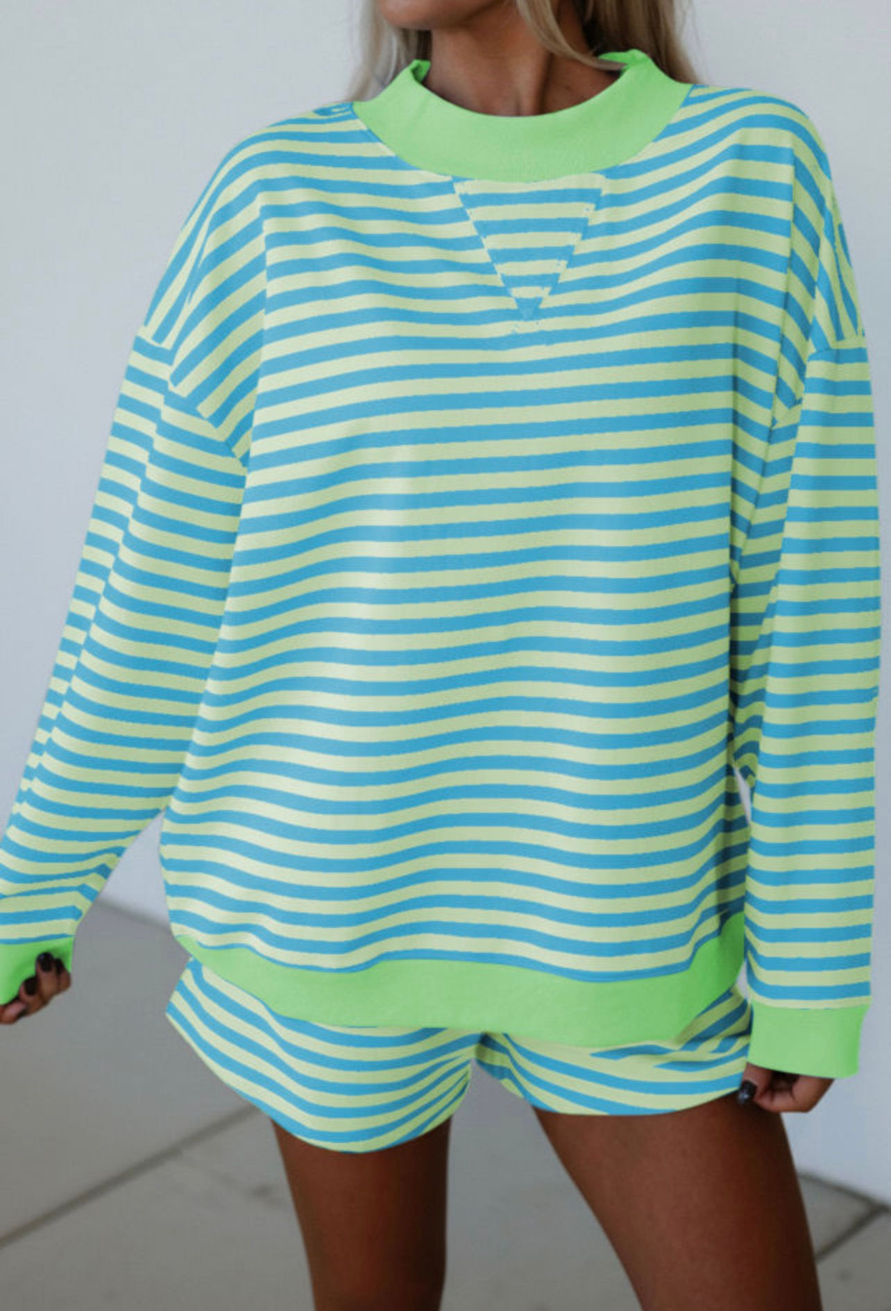 Green Stripe 2 pcs Short Set