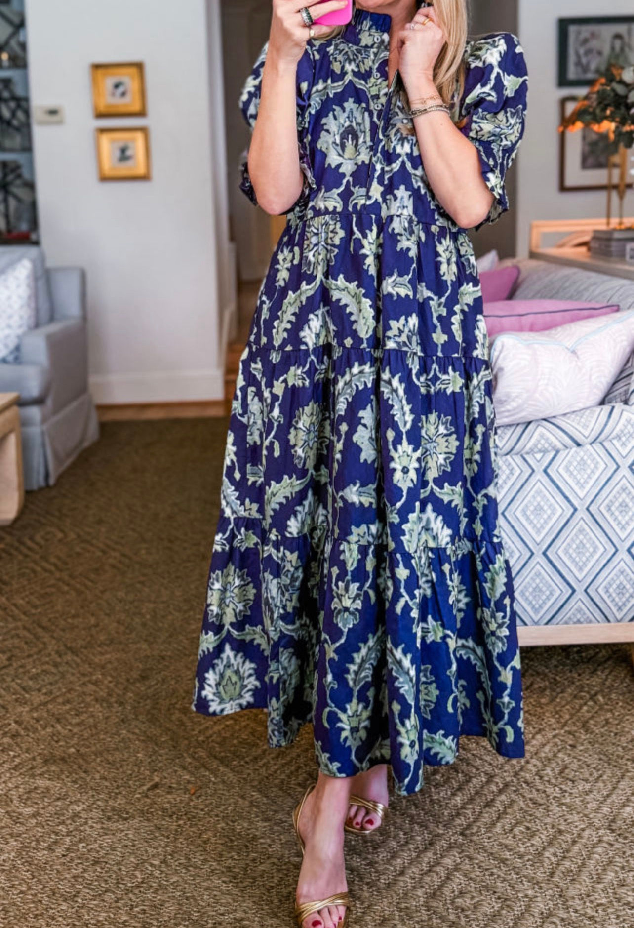 Blue Wild Floral Priny Frilled Collar Dress