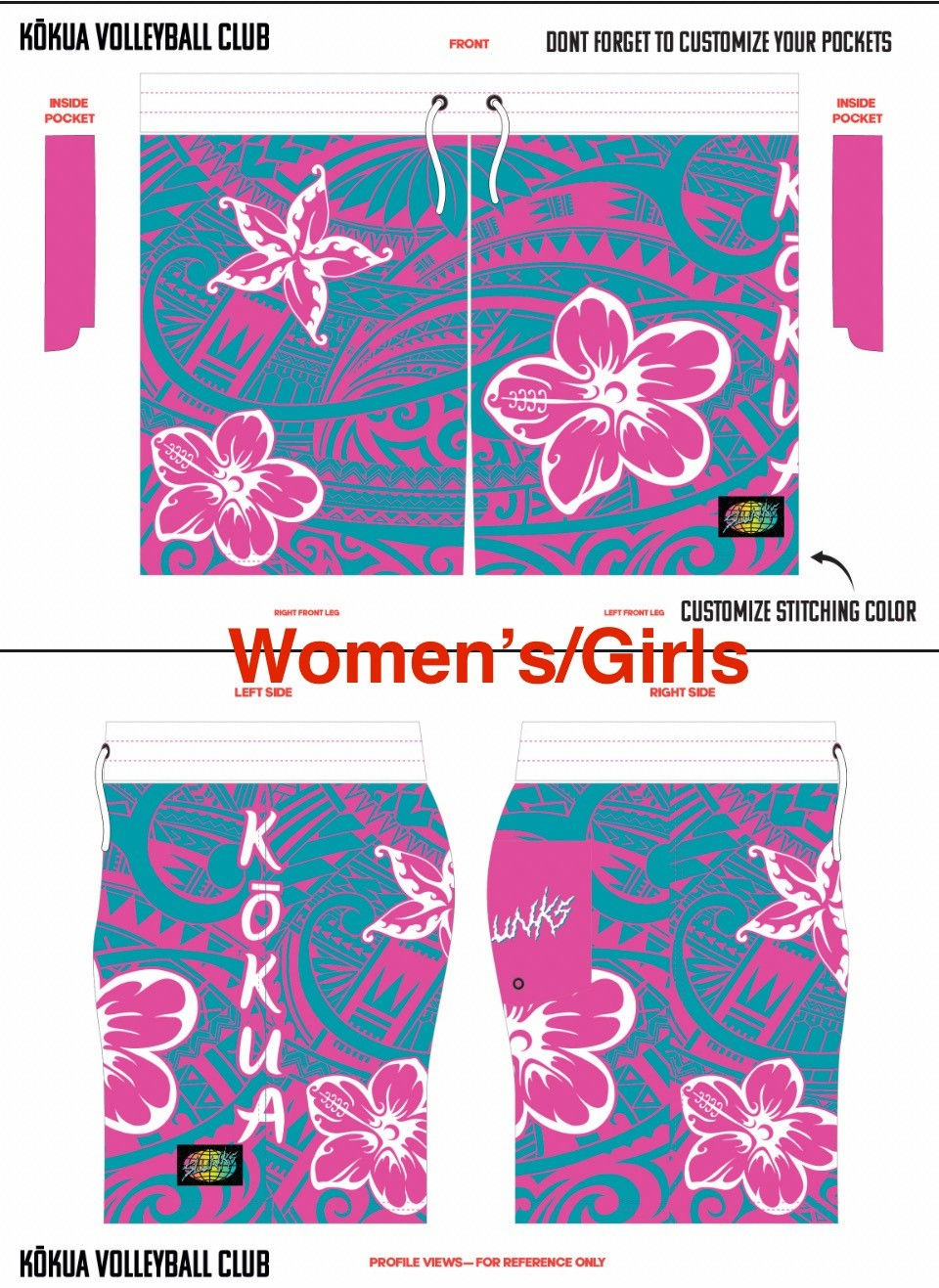 Women's Tribal Slunks - Pink and Turquoise