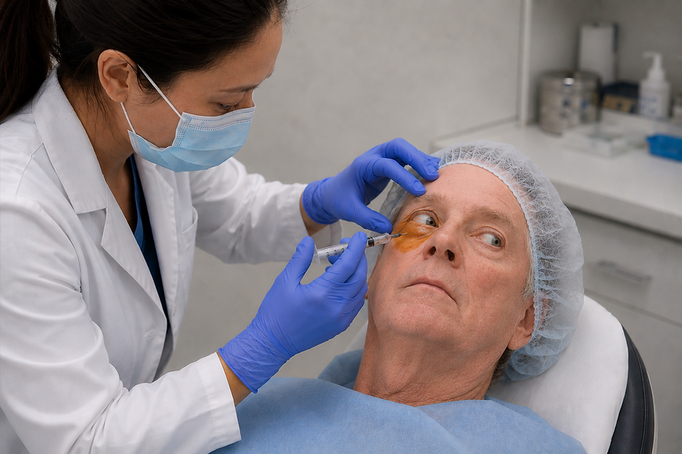 A clinician giving IVT injection to a patient (pre drug delivery)