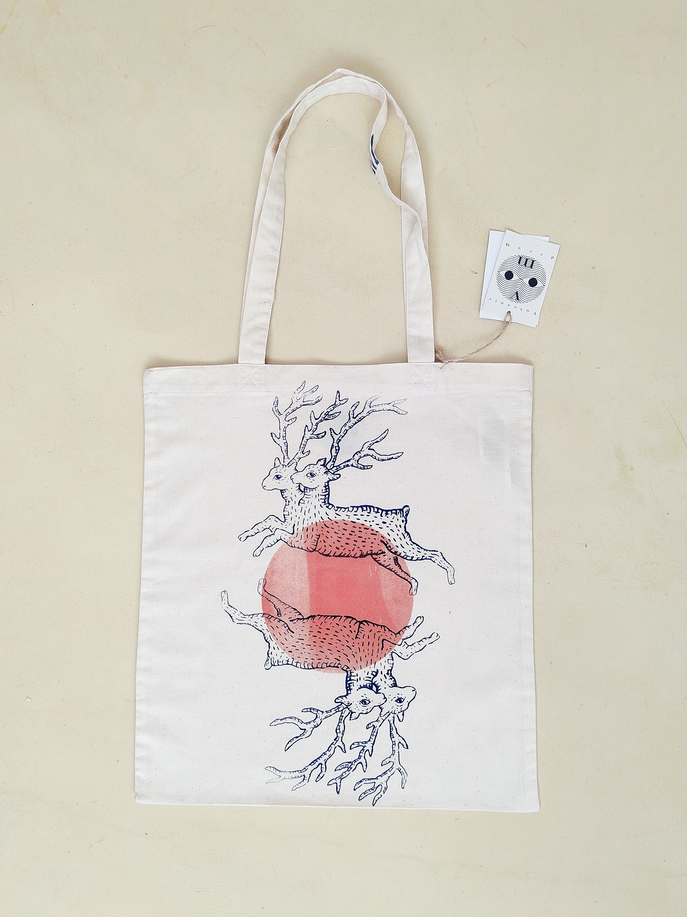 Shopper bianca con serigrafia cervo a due teste arancio 03