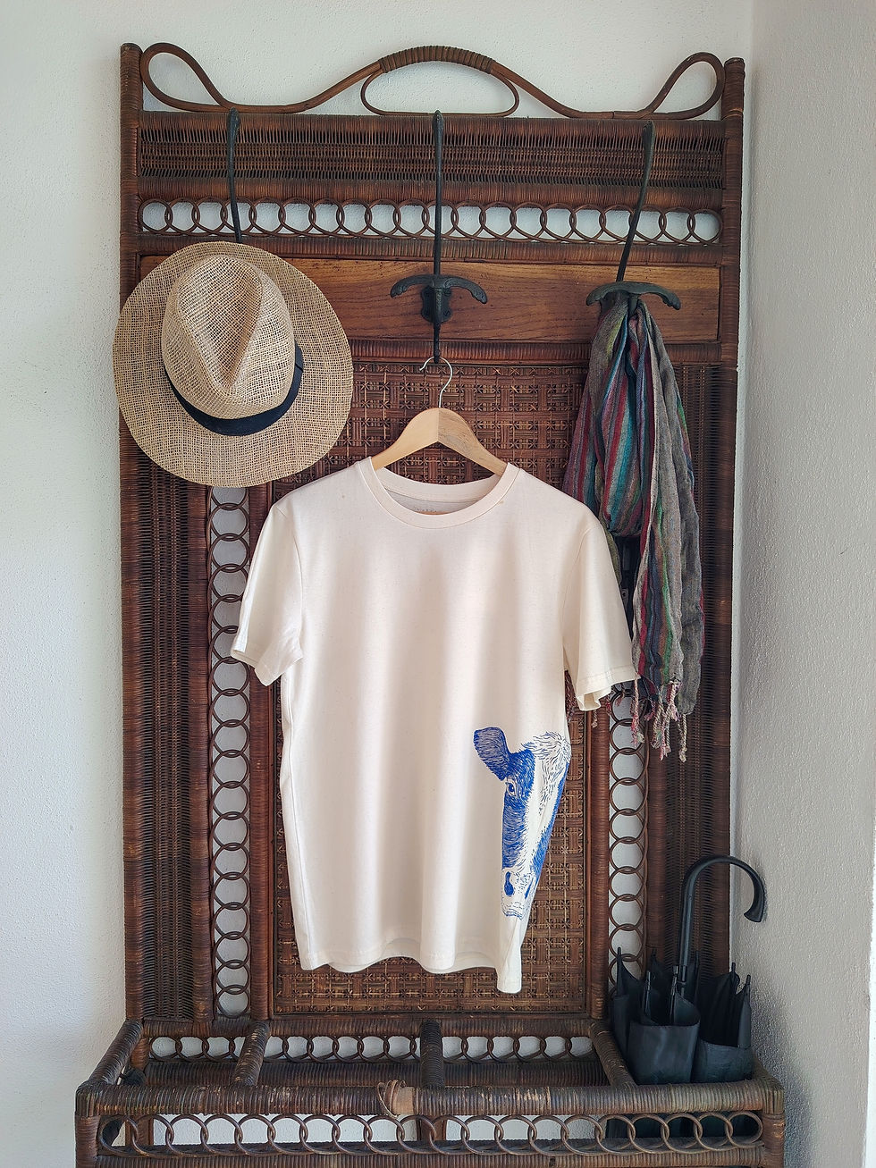 Miniatura: T-shirt bianco natral con serigrafia mucca lato unisex 02