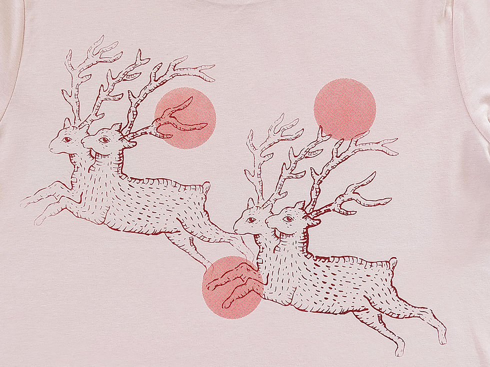 Miniatura: T-shirt pesca con serigrafia cervi a due teste Donna 07