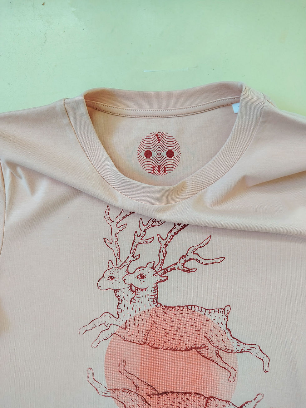 Miniatura: T-shirt pesca con serigrafia cervi a due teste Donna 02