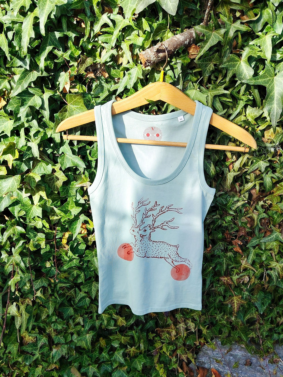 Miniatura: Canotta aloe con serigrafia cervo a due teste da donna 01