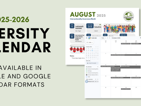Diversity Calendar 2025-2026 now available in printable and Google formats. Colorful design with calendar events for August and October 2025.