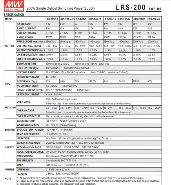 Miniatura: Fuente Conmutada Certificada 5V 40A 200W Meanwell