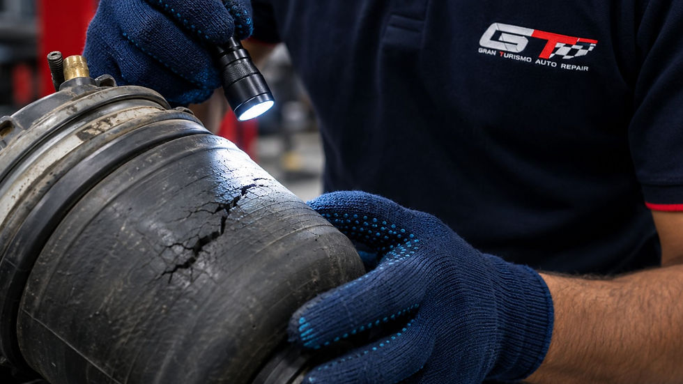 cracked air suspension spring rubber close up inspection