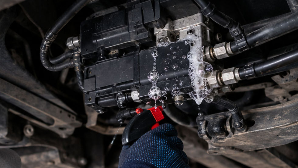 soap bubble leak test on suspension valve block