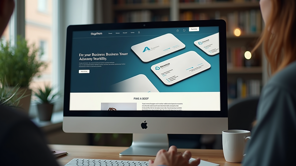 Eye-level view of a computer screen displaying a business card design website