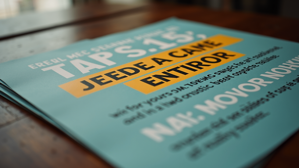 Close-up view of a flyer with a bold headline and clear call to action