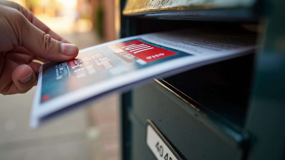Close-up view of a flyer being inserted into a mailbox