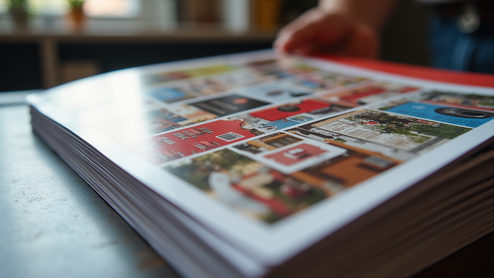 Eye-level view of a stack of colorful flyers ready for distribution