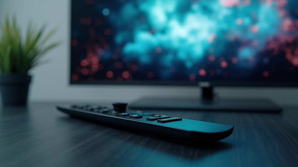 Close-up view of a modern IPTV setup with a sleek remote control