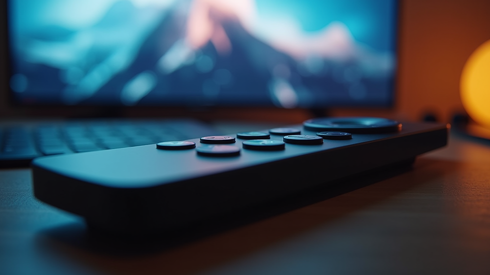 Close-up view of a modern IPTV setup with a sleek remote control