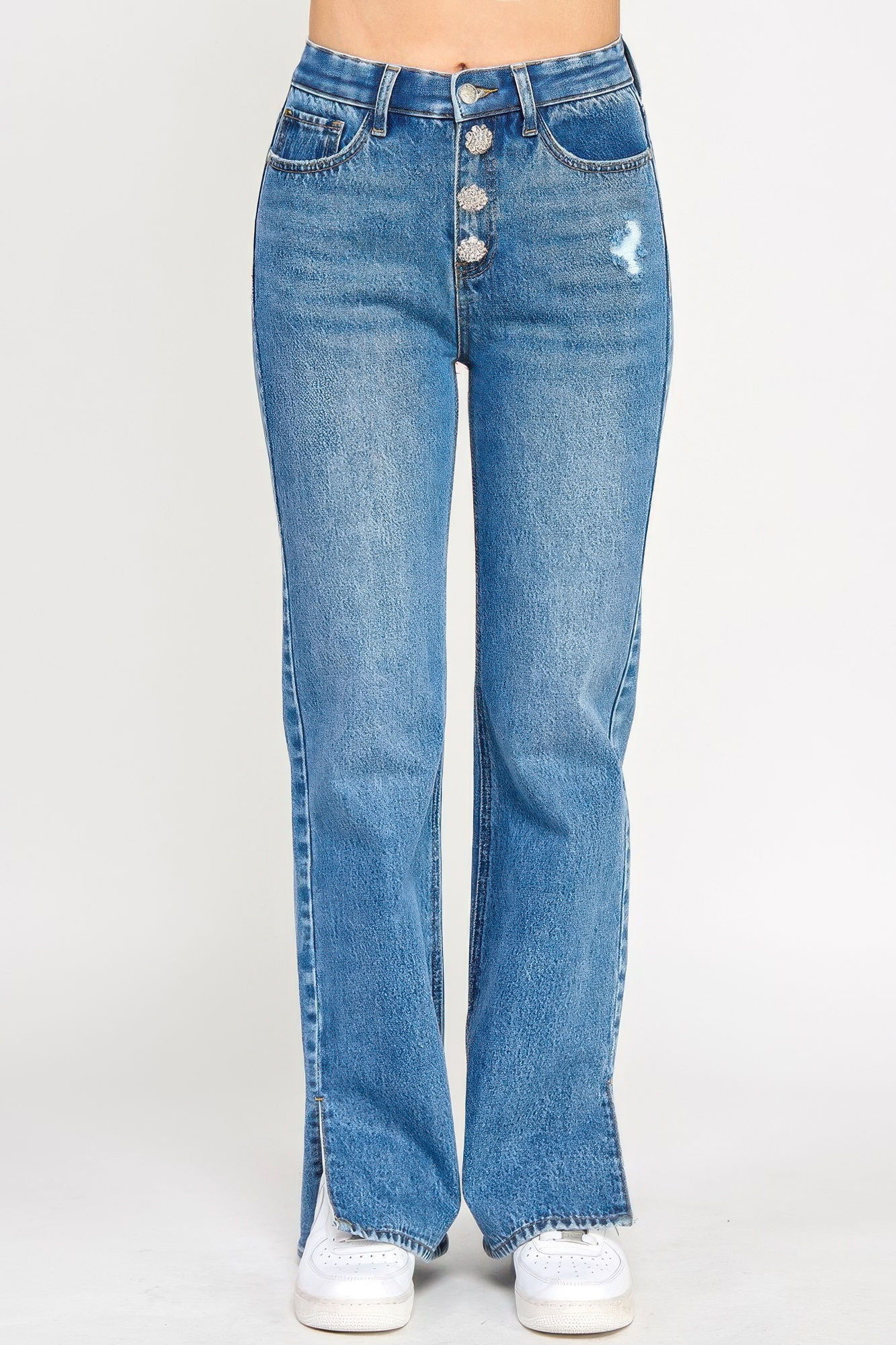 Plus High Rise Straight With Jewel Buttons