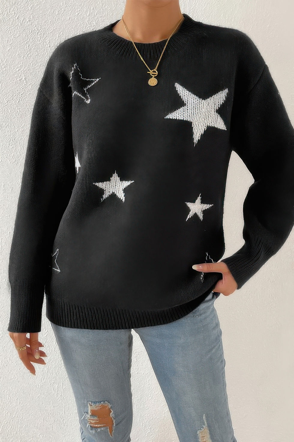 Star Print Knit Lose Fit Sweater