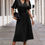 Thumbnail: Solid Elastic Waist Band Pleated V Neck Dress