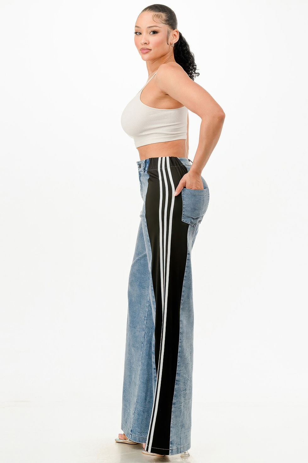 Thumbnail: Wide Leg Jeans With Stripe Detail          