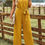 Thumbnail: Solid Belt V Neck Wide Leg Fit Jumpsuit