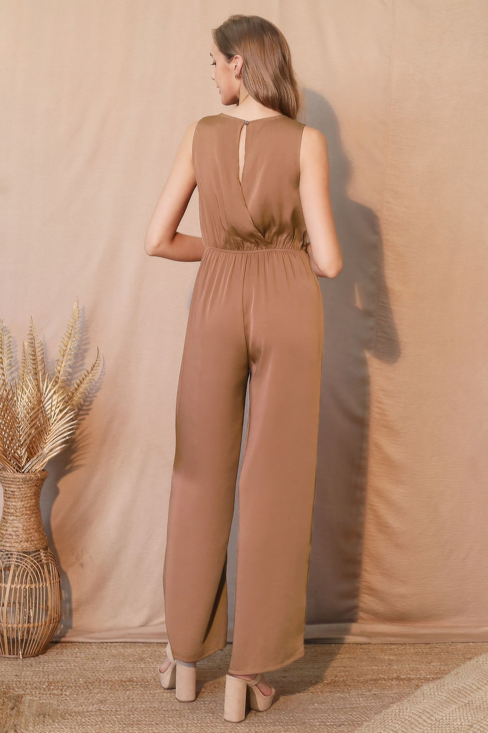 Thumbnail: Washed Poly Silk Twist Front Jumpsuit        