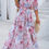 Thumbnail: Floral Print V Neck Waist Cinched Split Long Dress