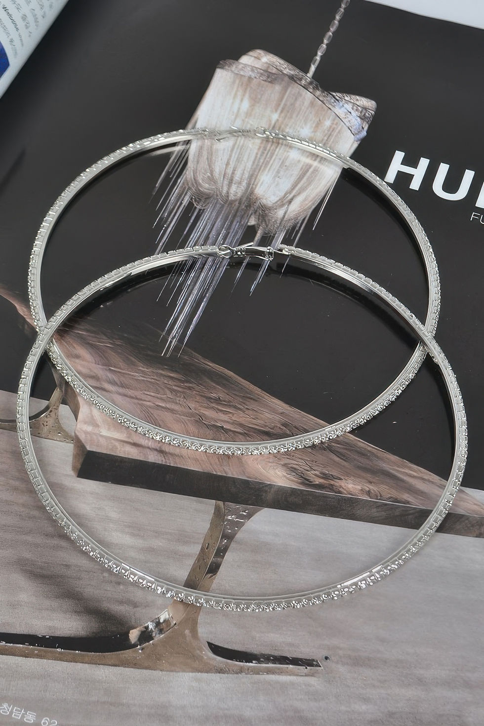 Thumbnail: 12cm Double Rhinestone Hoop Earrings