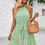 Thumbnail: Solid Halter Neck Sleeveless Waist Tie Ruffle Dres