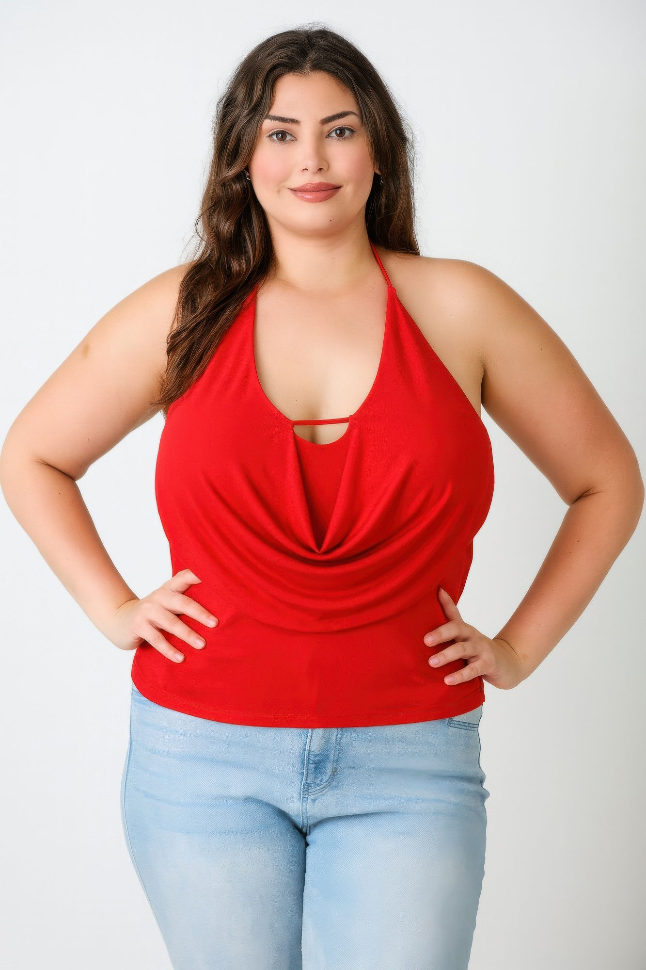 Plus Size Halter Cowl Neck Draped Top