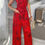 Thumbnail: Allover Print Sleeveless Wide Leg Tie Waist Jumpsuit