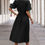 Thumbnail: Solid Elastic Waist Band Pleated V Neck Dress
