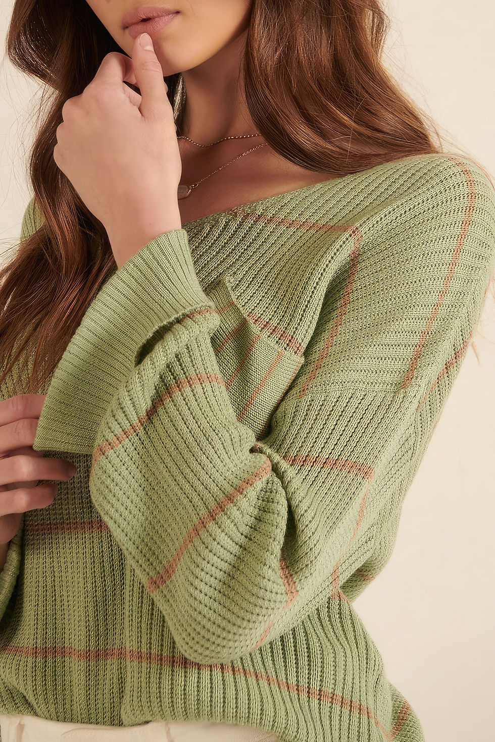 Thumbnail: Striped Rib-knit Oversized Pocket Sweater
