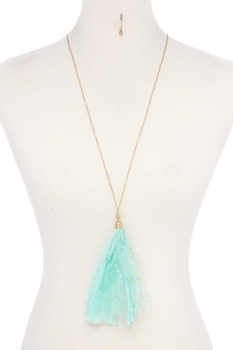 Thumbnail: Metallic Stars Tulle Tassel Necklace
