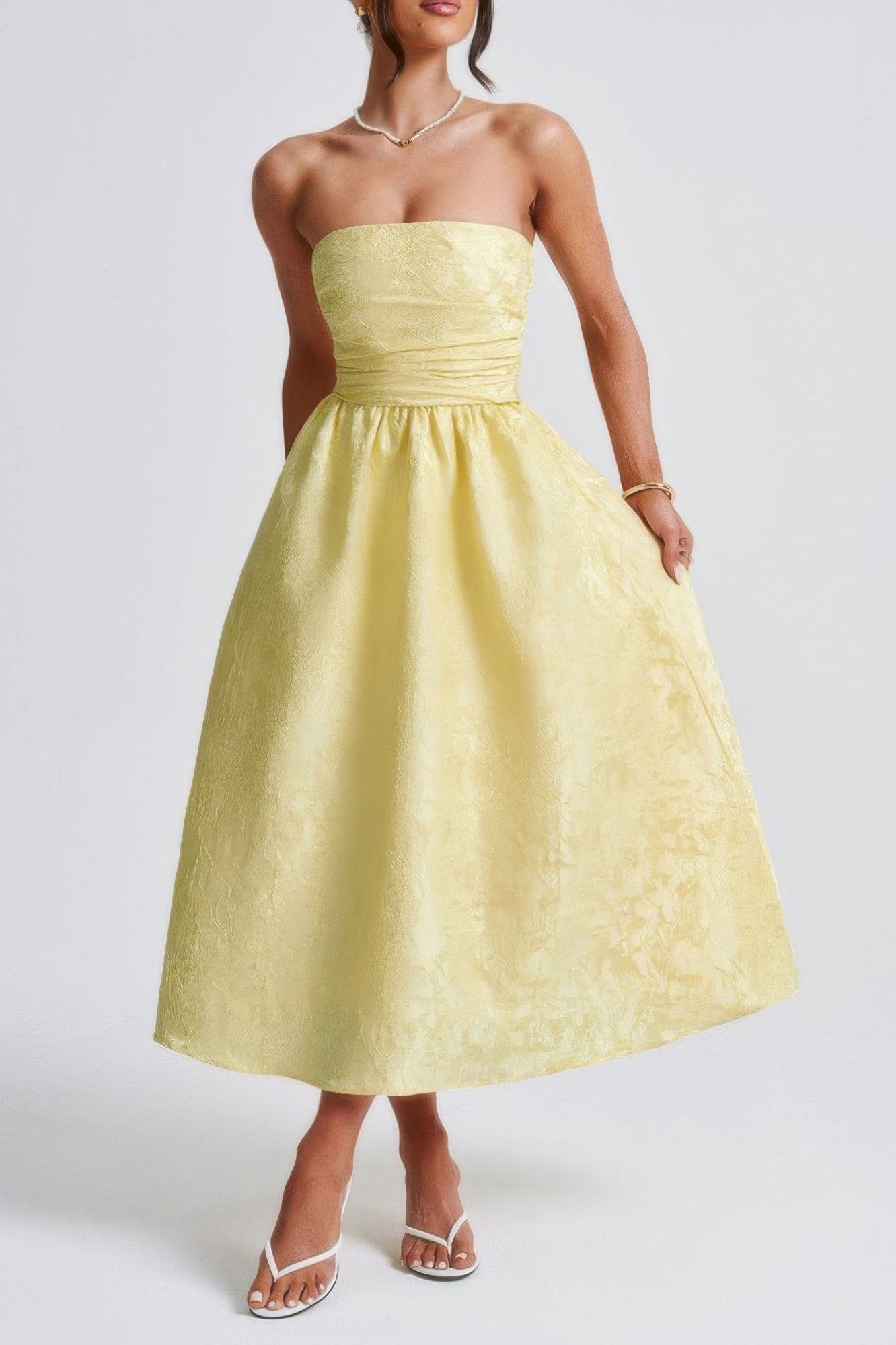 A Line Strapless Jacquard Satin Embroidery Dress