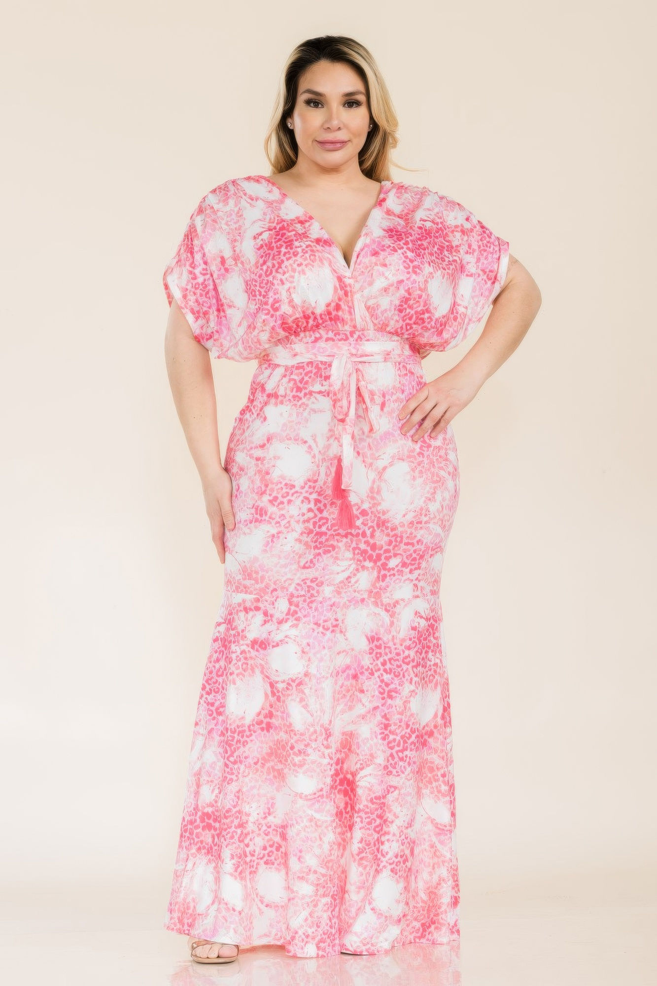 Printed Venesia Tie Waist Mermaid Maxi Dress