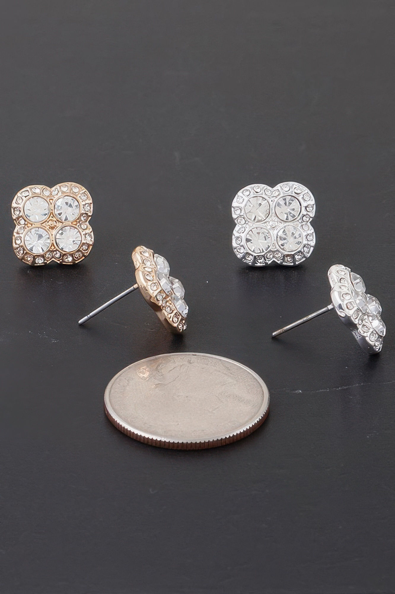 Quadra Rhinestone Clover Stud Earrings