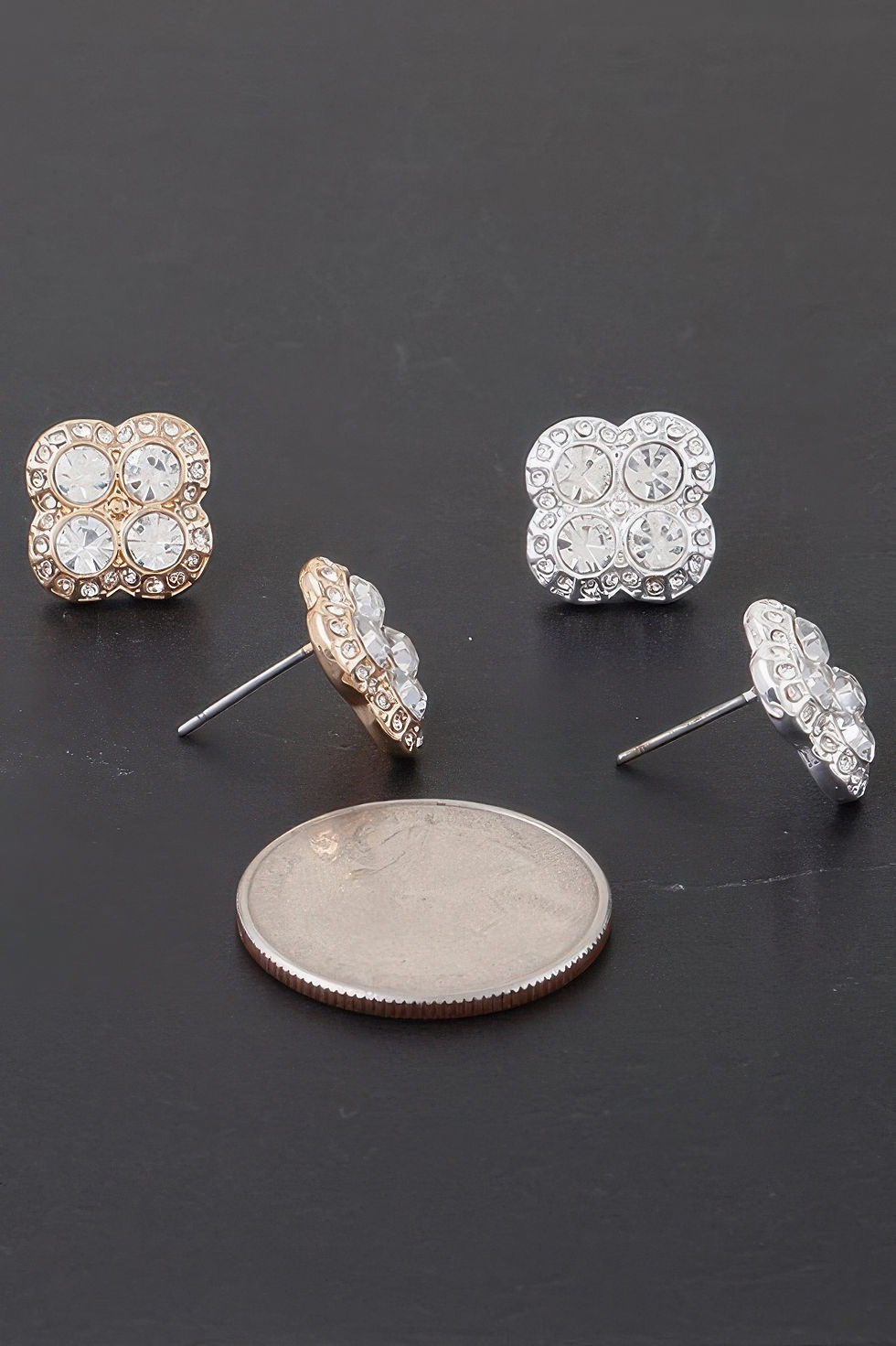 Quadra Rhinestone Clover Stud Earrings