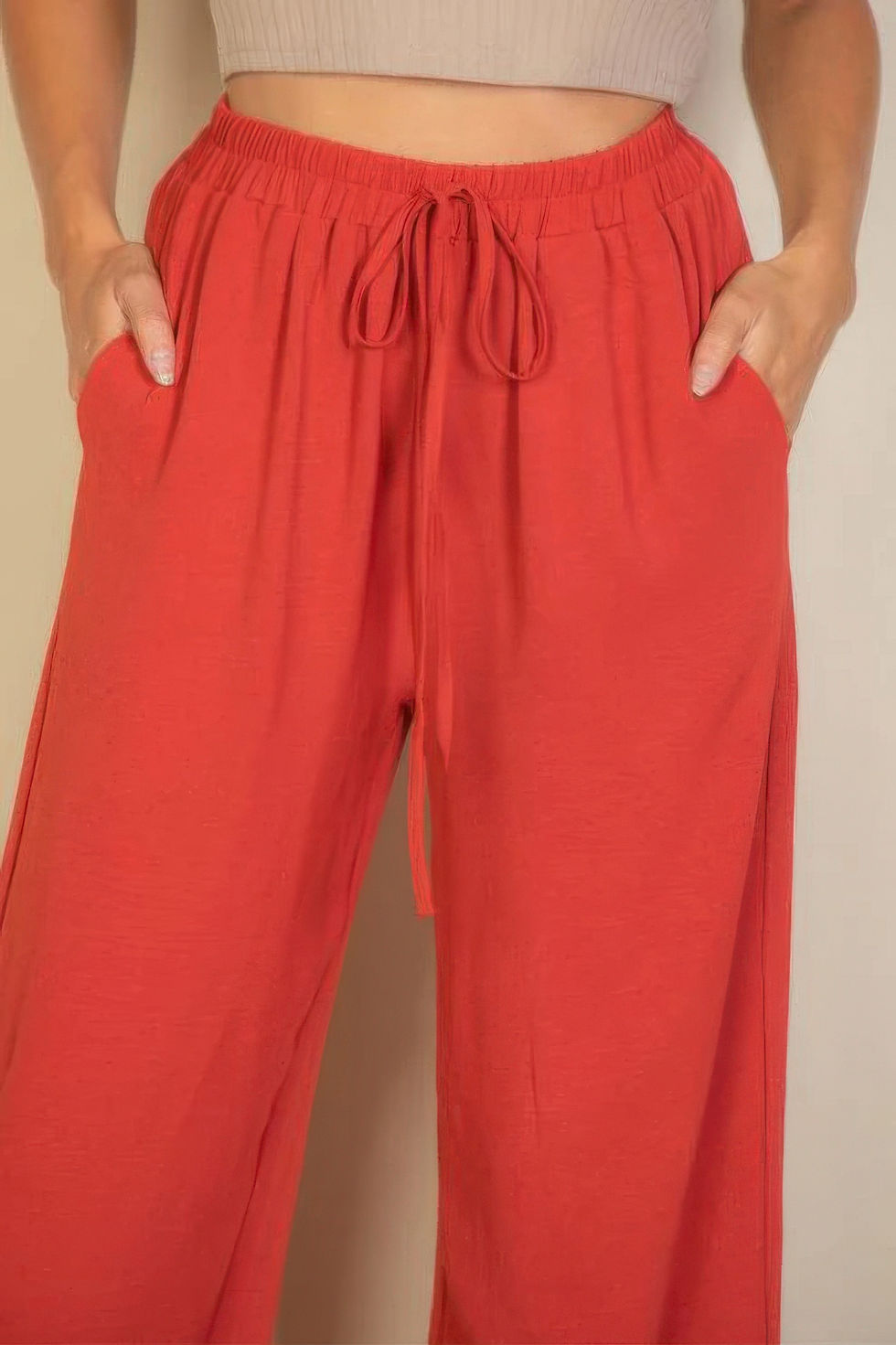 Thumbnail: Drawstring Waist Wide Leg Minimalist Pants