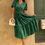 Thumbnail: Solid Color Block Puff Sleeve Elastic Waist Dress