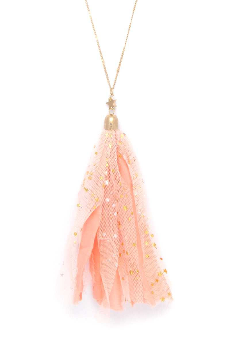 Thumbnail: Metallic Stars Tulle Tassel Necklace