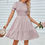 Thumbnail: Solid Puff Sleeve Shirred Detail Ruffle Hem Dress