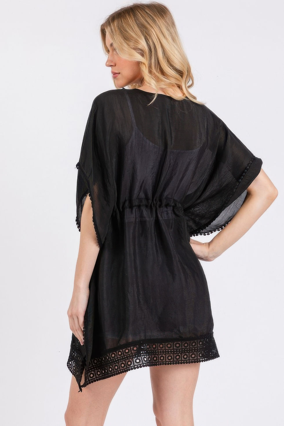 Thumbnail: Crochet Trim And Front Drawstring Poncho