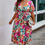 Thumbnail: Plus Size Floral Print Cross Belt Fit Dress