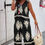 Thumbnail: Plus Size Printed Knot Shoulder Wide Leg Sets