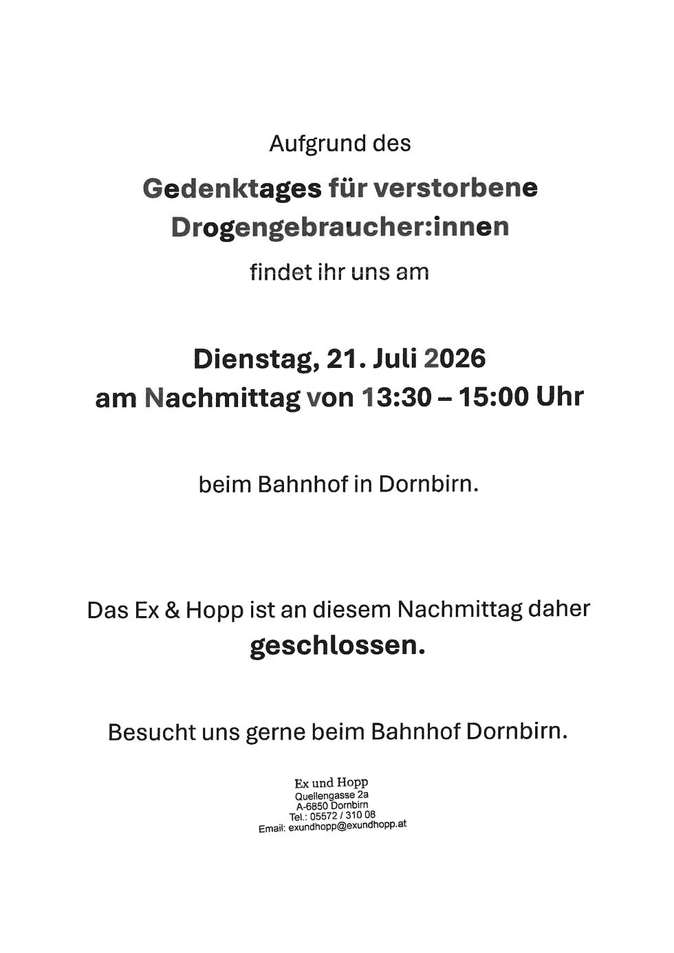 Nachmittag geschlossen