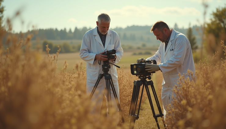 Eye-level view of a research team setting up scientific equipment on Skinwalker Ranch