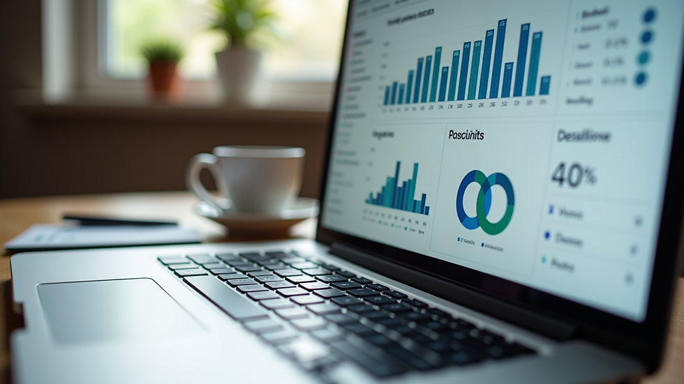 Close-up view of a laptop screen showing marketing analytics dashboard