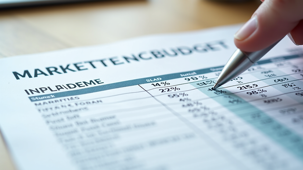 Close-up view of a marketing budget spreadsheet with percentages highlighted