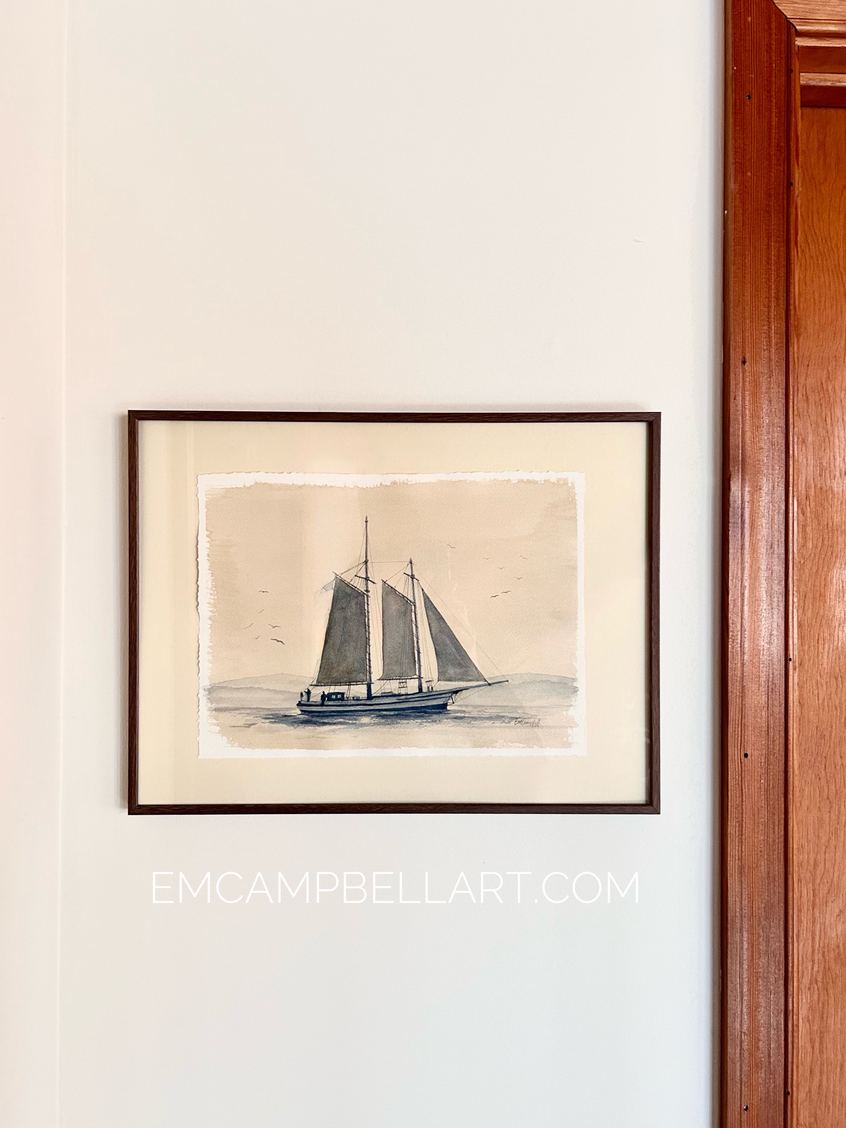 Original Watercolor Ship “If Ahab had Retired” painting by Em Campbell